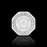 Silver Rhodium Plated Mythic Head Statement Ring – Sculpted High-Relief Figural Ring for Men