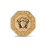 18K Gold Filled Greek Mythology Octagon Signet Ring – High-Relief Mythic Motif with Black Enamel Center & Meander Border