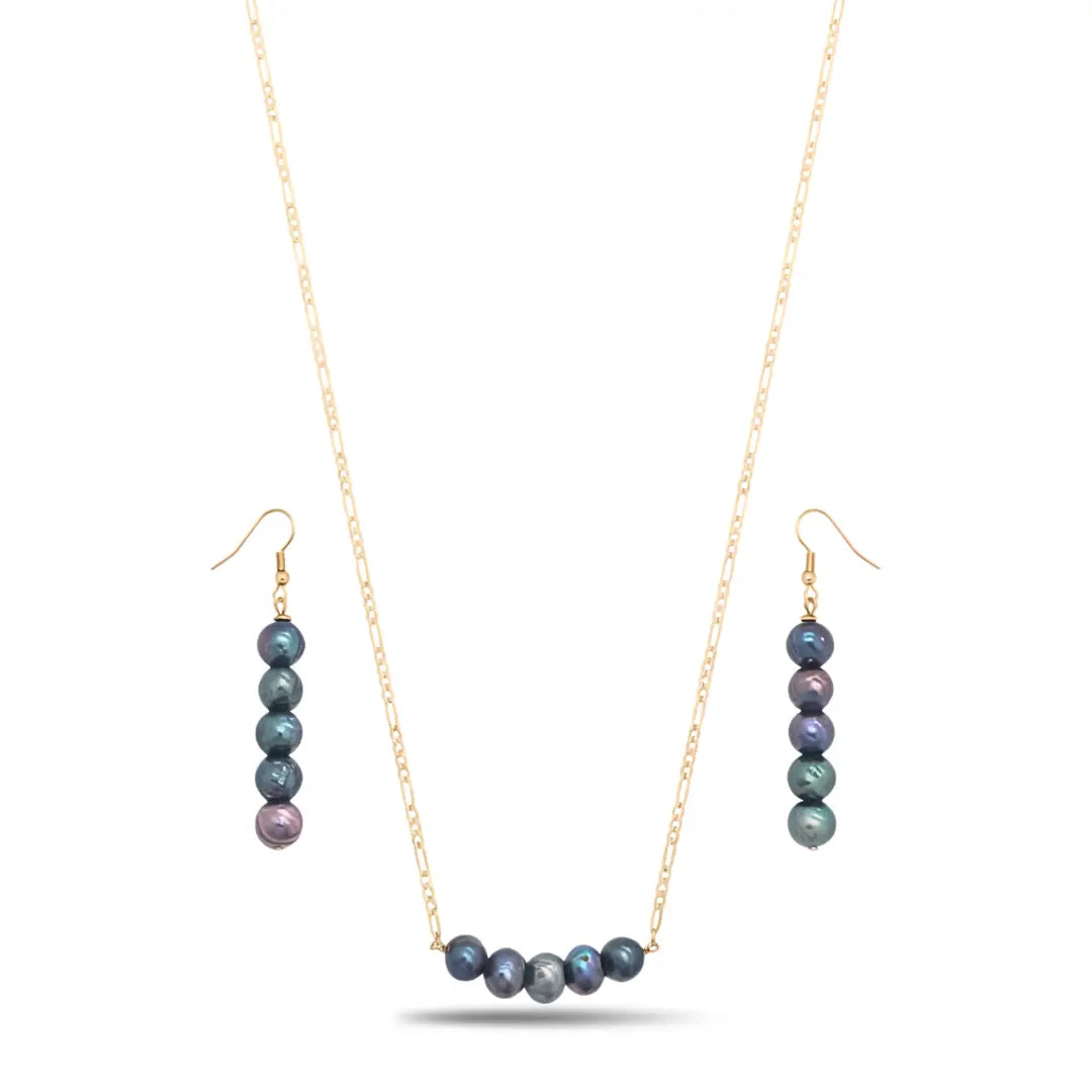 18K Gold Filled Black Baroque Pearl Set – 40mm Statement Organic Pendant Necklace with 60cm Figaro Chain & 40mm Matching Drop Earrings