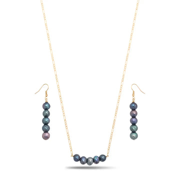 18K Gold Filled Black Baroque Pearl Set – 40mm Statement Organic Pendant Necklace with 60cm Figaro Chain & 40mm Matching Drop Earrings