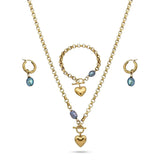 18K Gold Filled Hawaiian Jewelry Set - Heart Charm Toggle Necklace, Bracelet & Pearl Earrings