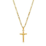 18K Gold Filled Classic Crucifix Necklace – Sculpted 30mm x 18mm Christian Cross Pendant with 60cm x 3mm Figaro Chain for Men
