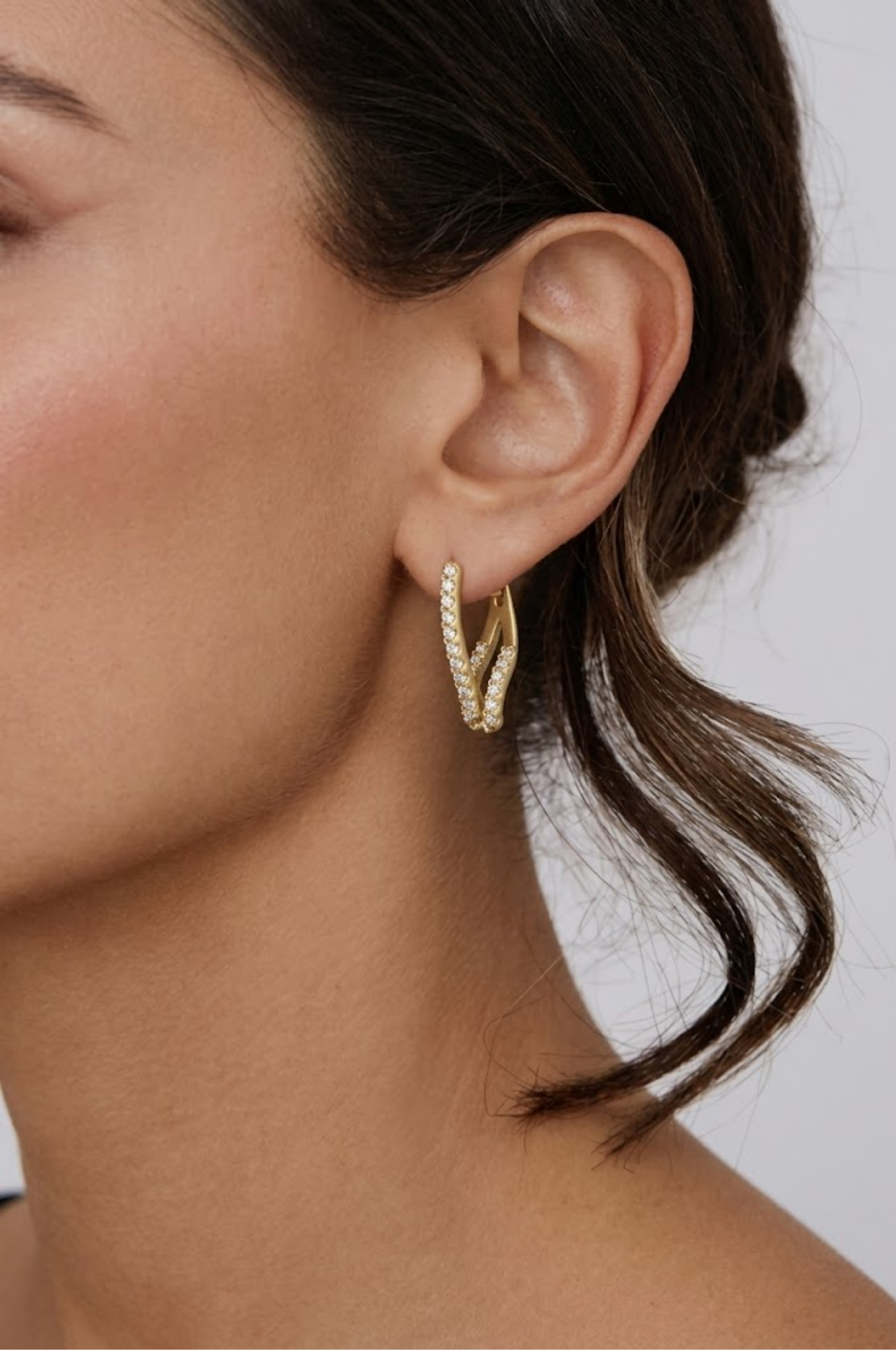 18K Gold Filled Cross-Over V-Shape CZ Huggie Earrings – Double-Row Pavé Chevron Hoop Earrings for Women
