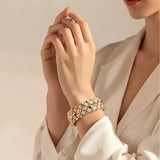18K  Gold Filled Pyramid Stud Pavé CZ Bracelet – Geometric Clous de Paris Crystal Statement Link Bracelet for Women & Men