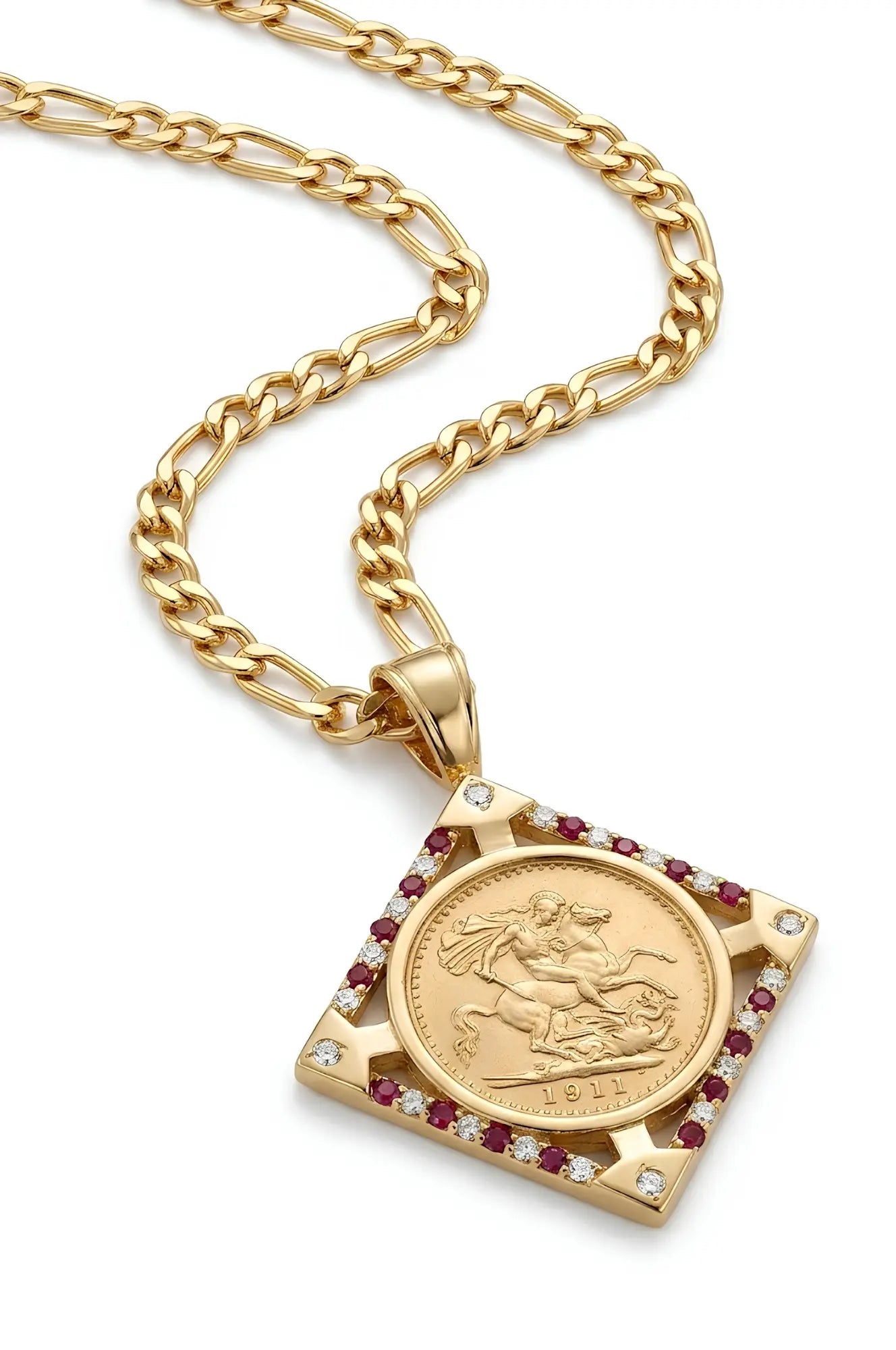 18K Gold Filled Square Sovereign Pendant Necklace
