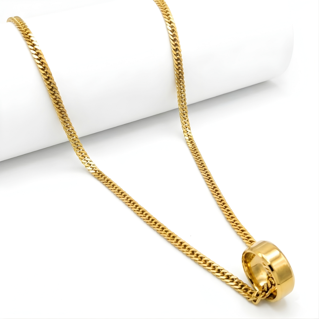 18K Gold Filled Cuban Link Chain with Ring