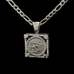 Load image into Gallery viewer, Silver Rhodium Plated Square Sovereign Pendant Necklace
