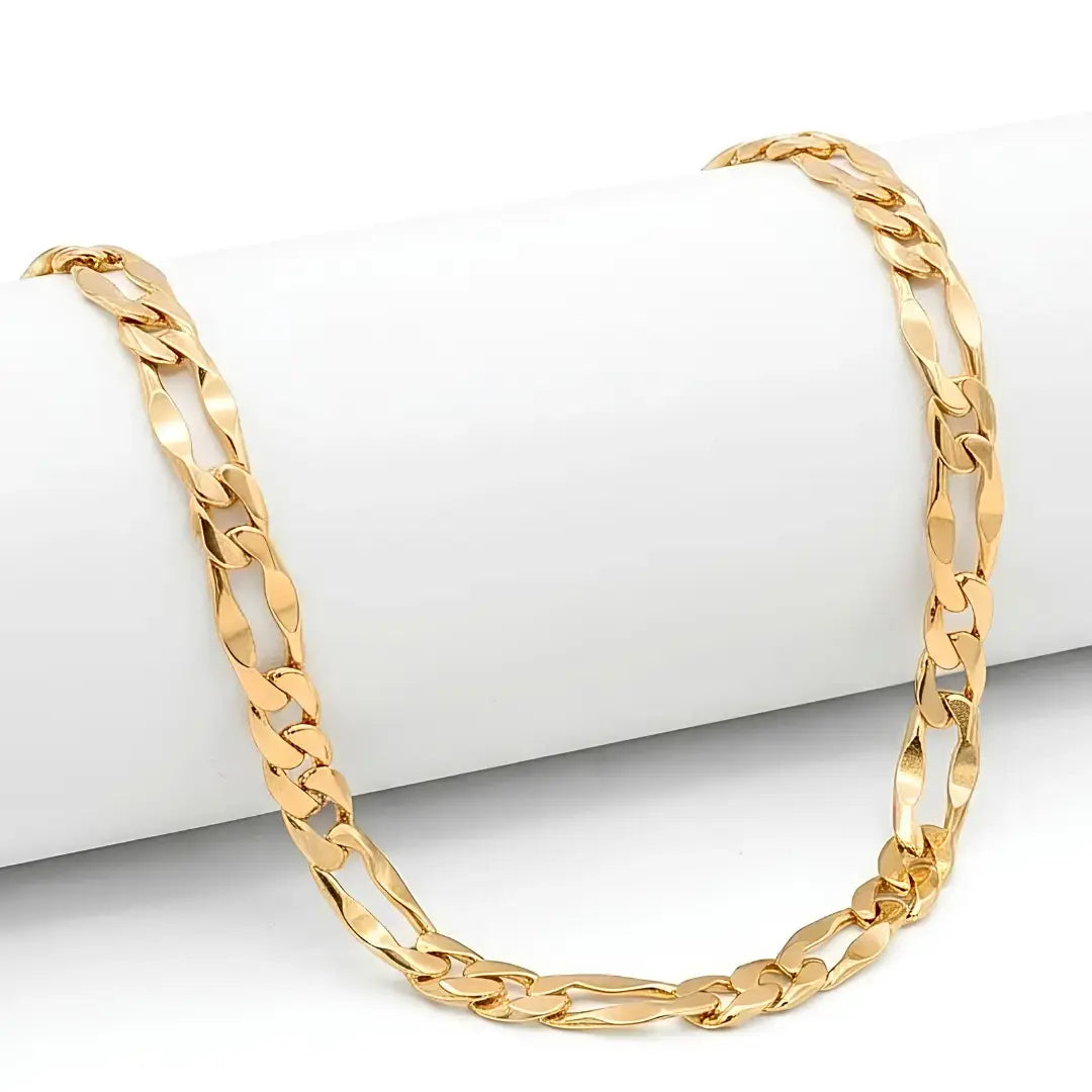 60CM x 12MM 18K Gold-Filled Figaro Chain Necklace –  Flat Link Unisex Heavy Duty Tarnish-Proof Chain