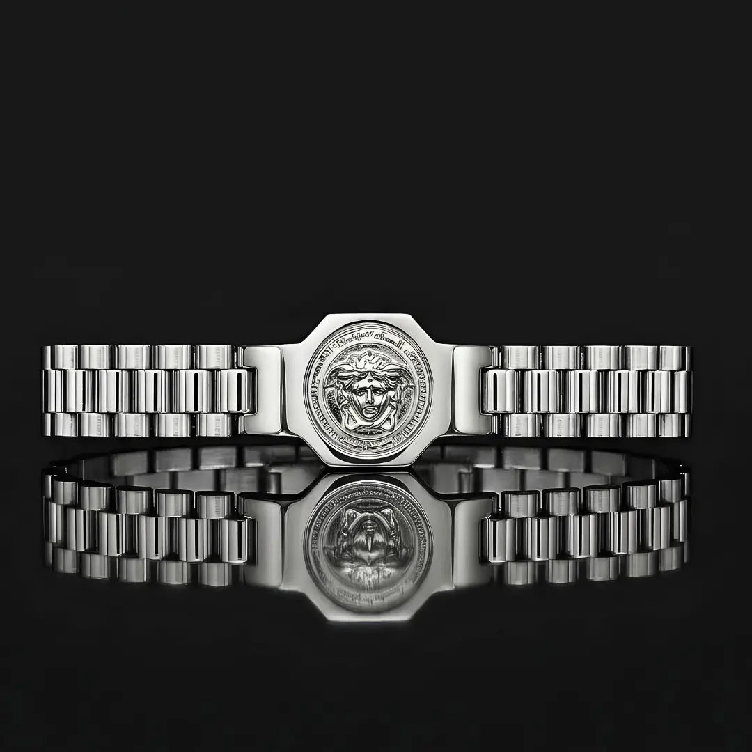 23CM x 14MM Unisex Medusa Head Emblem Link Bracelet – 18K Gold Filled & Stainless Steel Silver Tarnish-Proof Jewelry