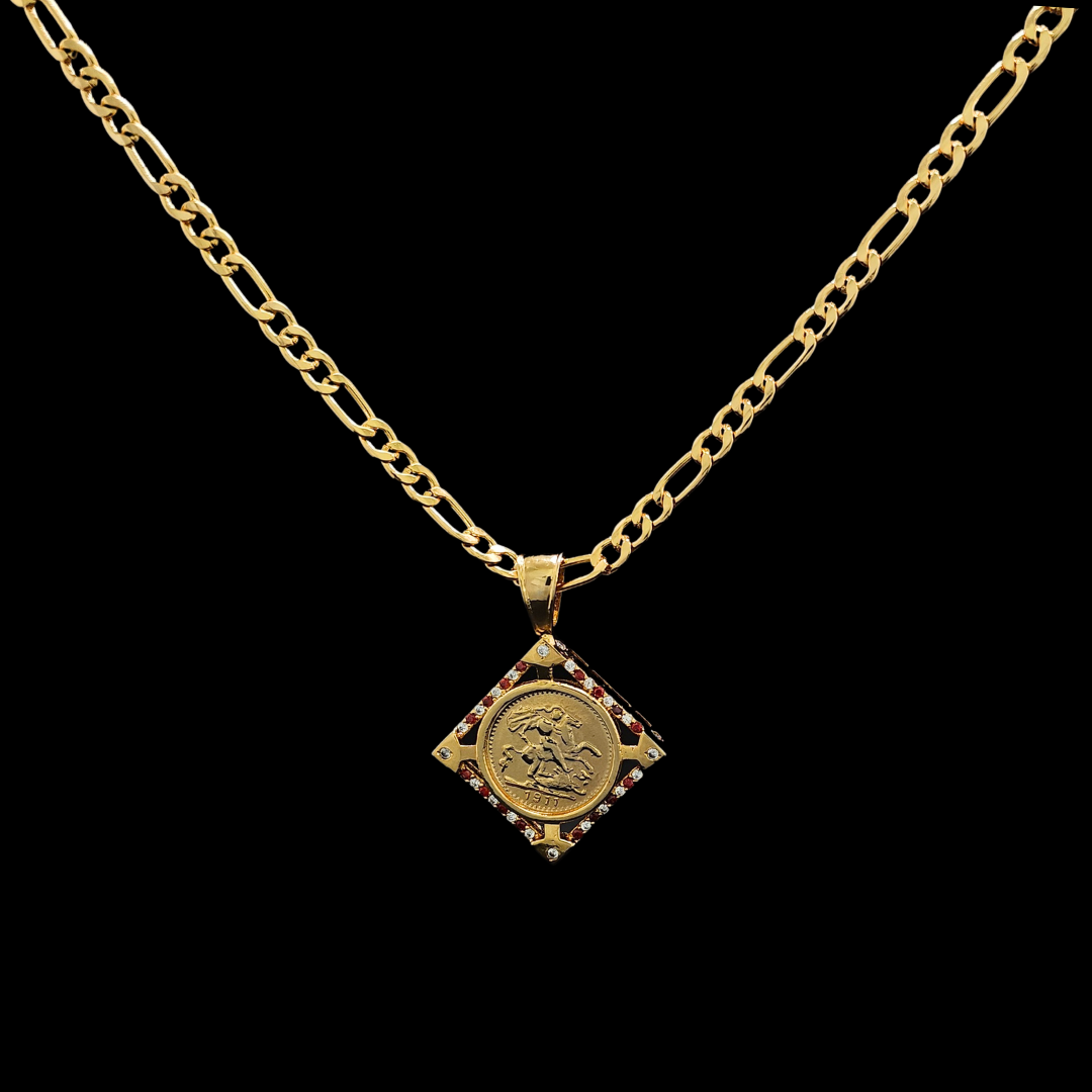 18K Gold Filled Square Sovereign Pendant Necklace