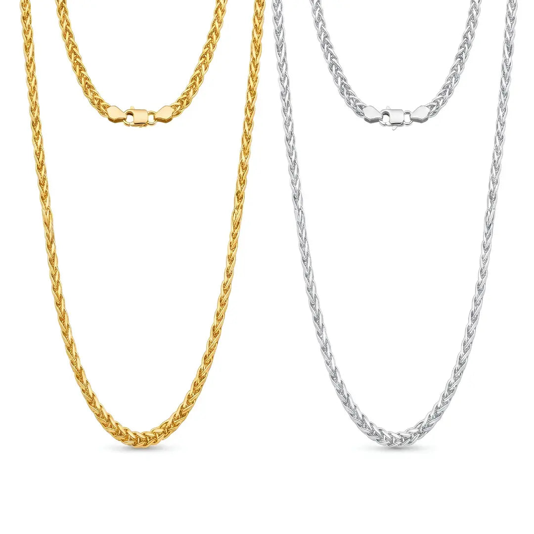 Gold & Silver Tone Wheat Spiga Chain Necklace (6mm x 60cm) – Bold Braided Statement Jewelry [skujdzlukebox4]