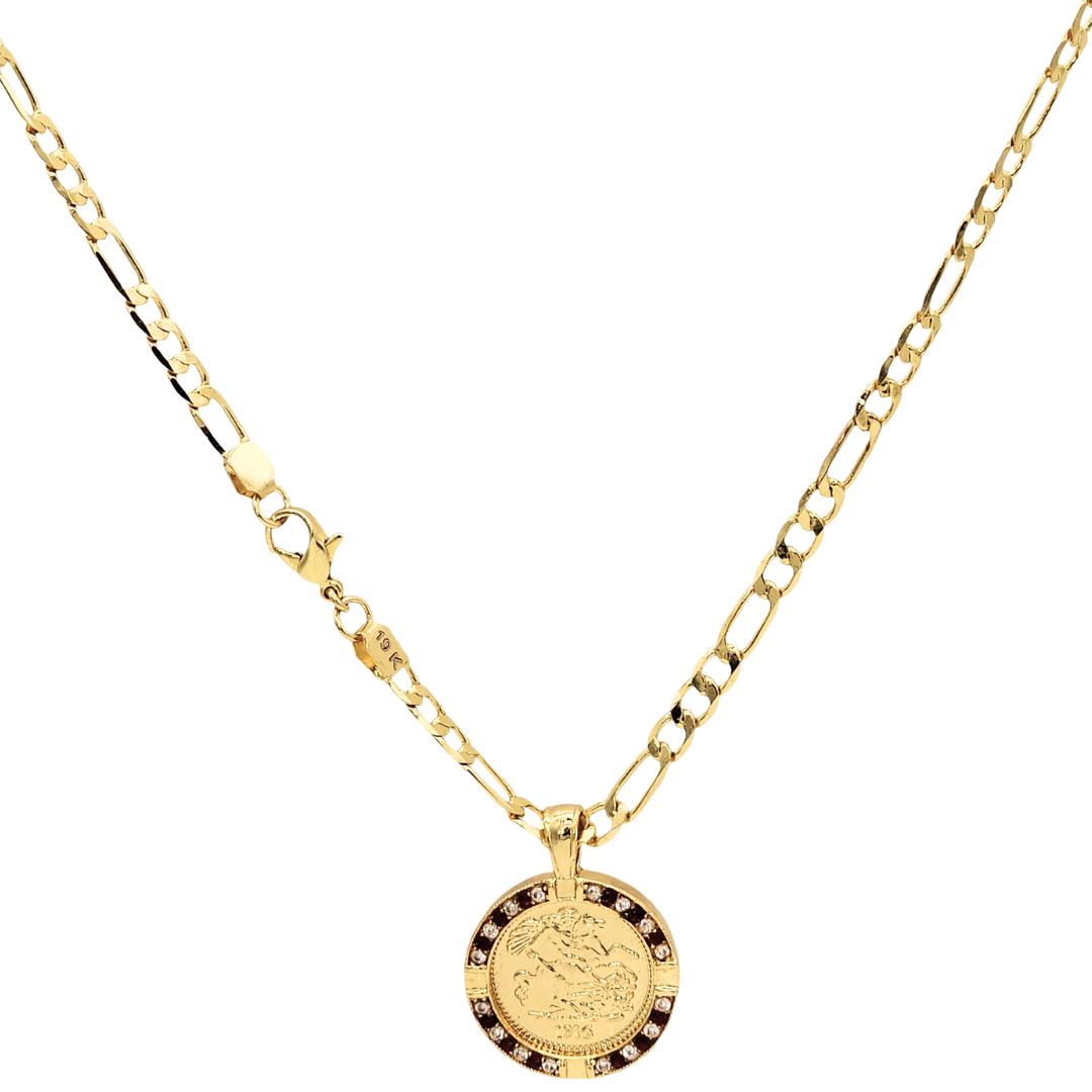 Gold Filled Customized Replica Tarnish Proof Full Sovereign Pendant Necklace With Ruby & CZ