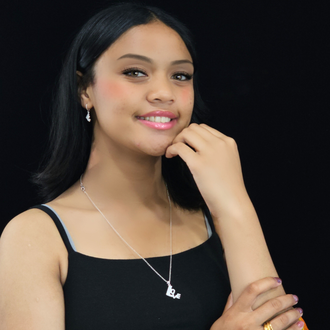 18K Rose Gold Filled LOVE Pendant Necklace With Earrings