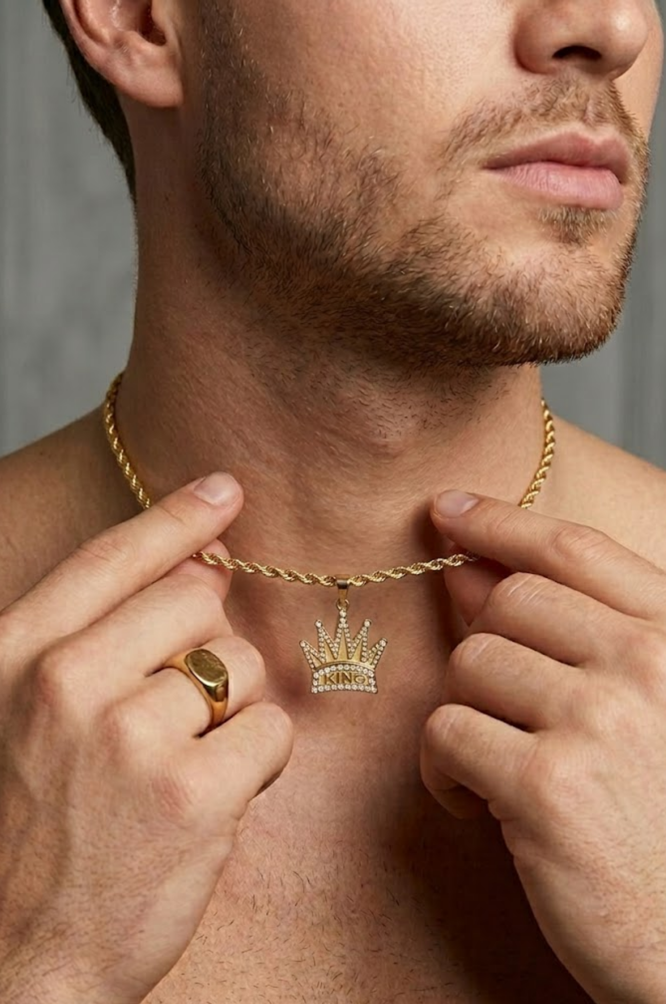 18K Gold Filled Iced Out "KING" Crown Pendant Necklace – Pavé CZ Royal Crown Rope Chain Necklace for Men & Women