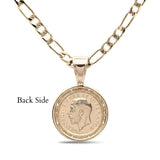 18K Gold Filled 1911 Full Sovereign Pendant Necklace with Ruby & Cubic Zirconia Halo – 24mm Medallion with 60cm Figaro Chain for Men