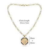 18K Gold Filled 1916 Sovereign Pendant Necklace with Black & White Diamonds – Dual-Tone Pavé Halo Heritage Medallion Necklace for Men