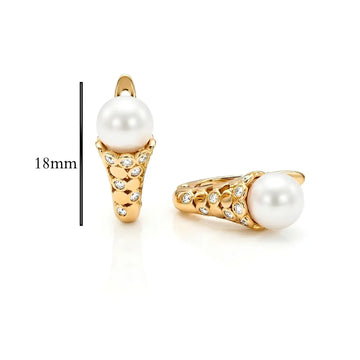 18K Gold Filled Huggie Earrings with Cubic Zirconia & White Pearl Charm – 12mm Dainty Pavé Mini Hoop Earrings for Women