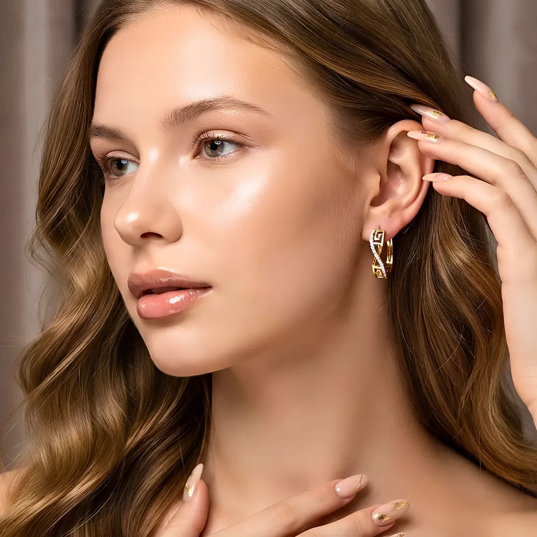 18K Gold Filled Cubic Zirconia Huggie Hoop Earrings – 18mm Pavé Crystal Tarnish-Proof Earrings for Women