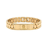 18K Gold Stainless Steel Iconic Bracelet – 15mm Wide Heavy Box Link Band with Engraved Centerpiece for Men (22cm)