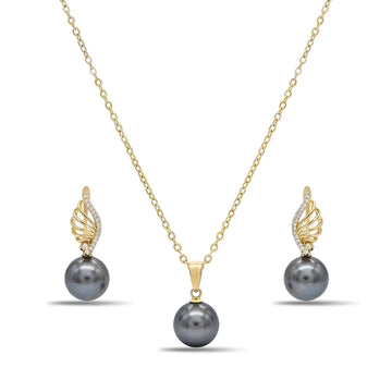 18K Gold Filled Hawaiian Pearl Necklace with Diamond Huggie Earrings Set – 12mm High-Luster Island Pearl on 60cm Chain for Women