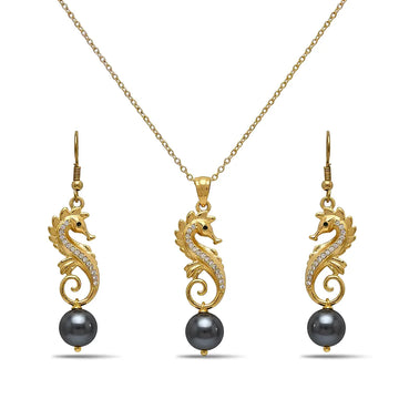 18K Gold Filled Hawaiian Seahorse Pendant Necklace – Sparkling Cubic Zirconia Seahorse with 12mm Pearl Charm on 60cm Chain for Women