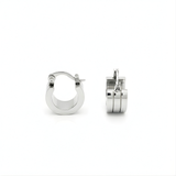 Men’s Silver Hoop Earrings – 12mm Triple Ridge Wide Huggie Hoops