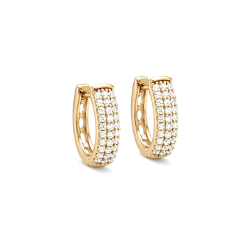 18K Gold Filled Triple-Row Micro-Pavé CZ Huggie Earrings – Sparkling Cubic Zirconia Huggie Hoop Earrings for Women
