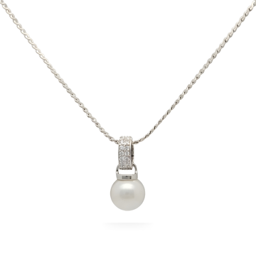 Silver White Pearl Pendant Necklace with Diamonds