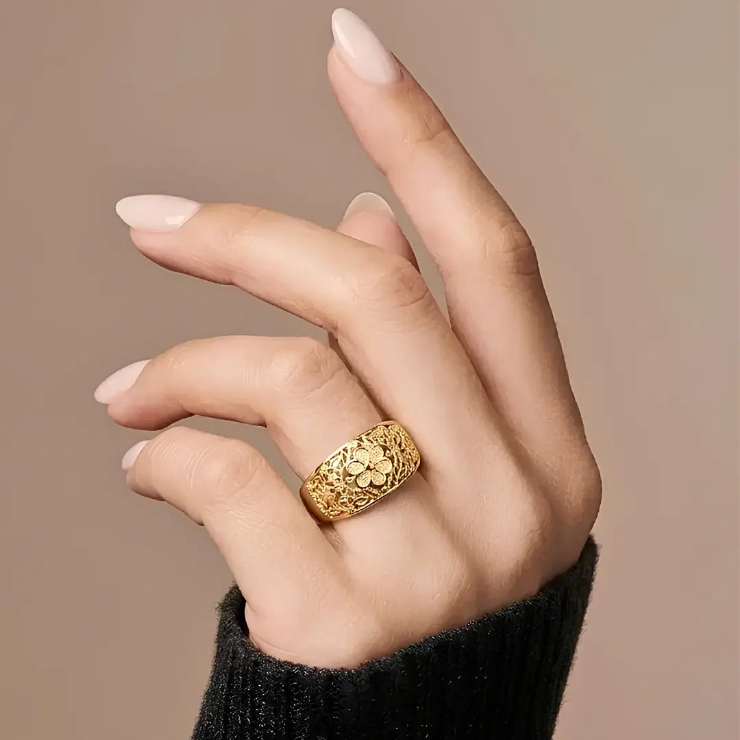 18K Gold Filled Filigree Floral Statement Ring