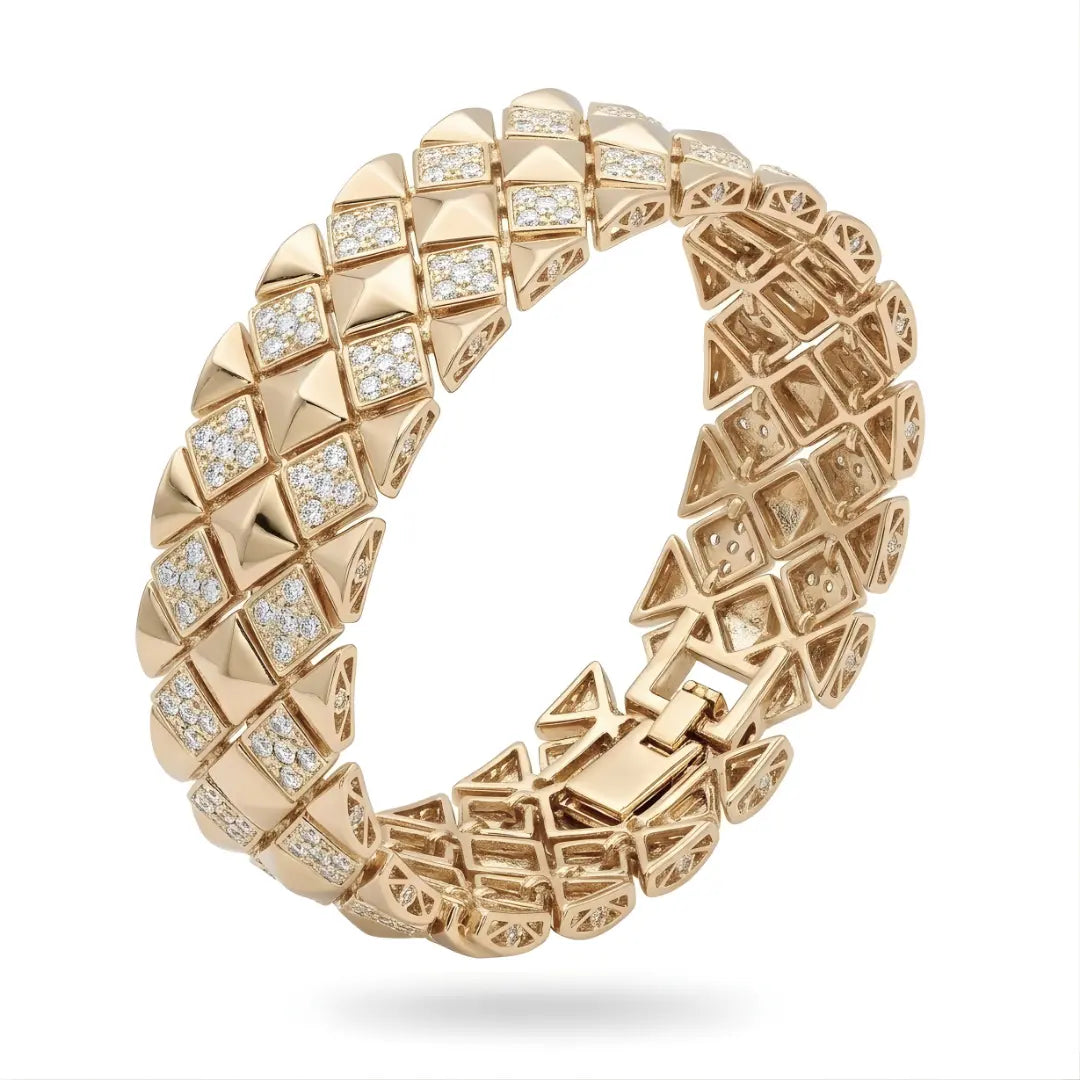 18K Gold Filled Pyramid Diamond Bracelet for Men & Women – Geometric Studded Statement Bracelet