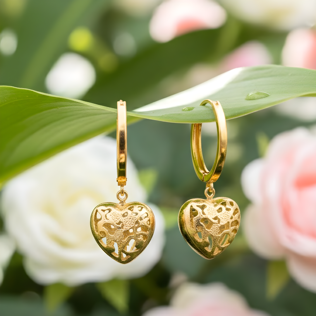 18K Gold Filled Puffed Heart Hoop Earrings