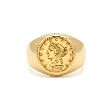 18K Gold Filled Vintage Liberty Coin Ring – 1902 Lady Liberty Signet Ring