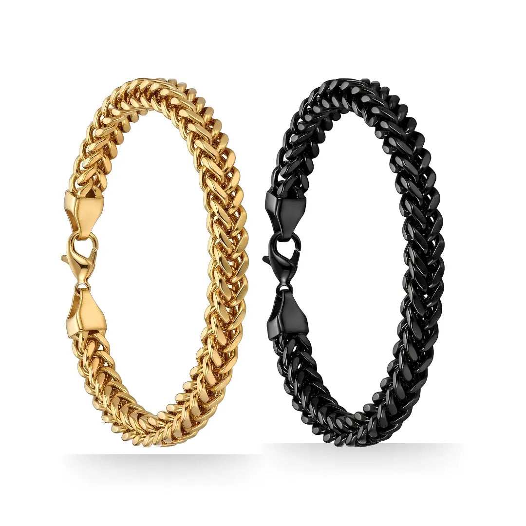 12mm Franco Chain Bracelet (20cm) – Tarnish-Proof Stainless Steel Bold Statement Wristband in Gold & Black