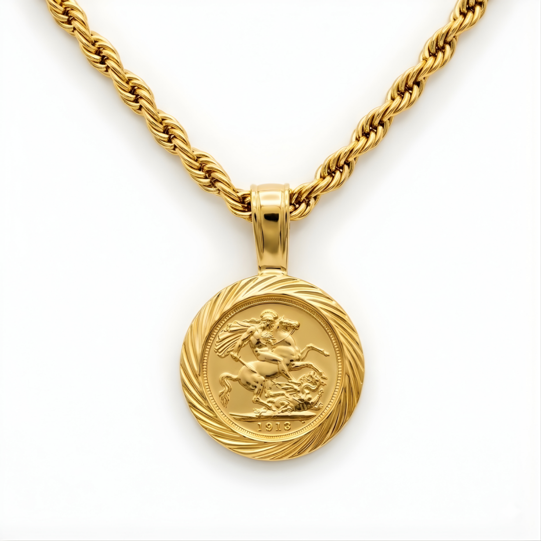 18K Gold Filled 1913 Sovereign Coin Pendant Necklace 24mm