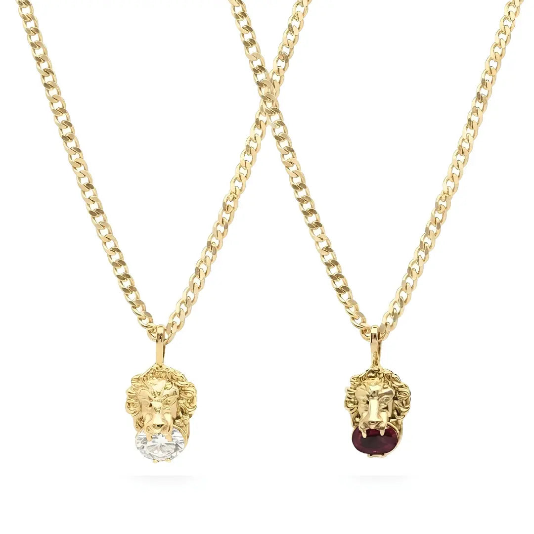 18K Gold Filled Lion Head Necklace – Tarnish-Proof Cuban Link Chain with Ruby & Zirconia Pendant Options