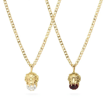 18K Gold Filled Lion Head Necklace – Tarnish-Proof Cuban Link Chain with Ruby & Zirconia Pendant Options