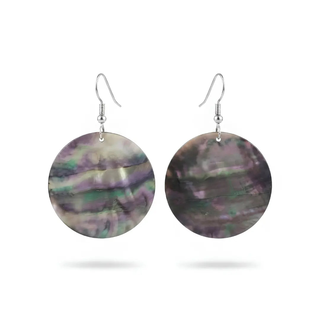 Round Mother of Pearl Earrings (30mm) – Natural Pearlescent Shell Drop Dangle Earrings for Women