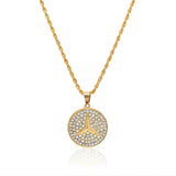 18K Gold Filled Iced Out Three-Point Star Logo Medallion Necklace – Rope Chain Pendant for Men & Women