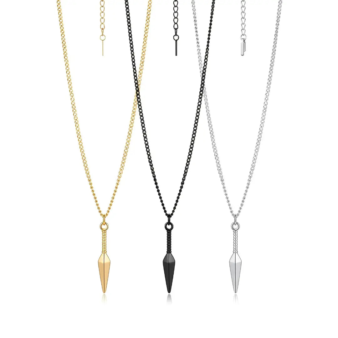 Kunai Pendant Necklace (Gold, Silver & Black Tone) – 60cm + 5cm Extension | Japanese Ninja-Inspired Statement Jewelry