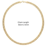 18K Gold Filled 50cm x 5mm Curb Chain Necklace | Tarnish-Proof Waterproof Jewelry
