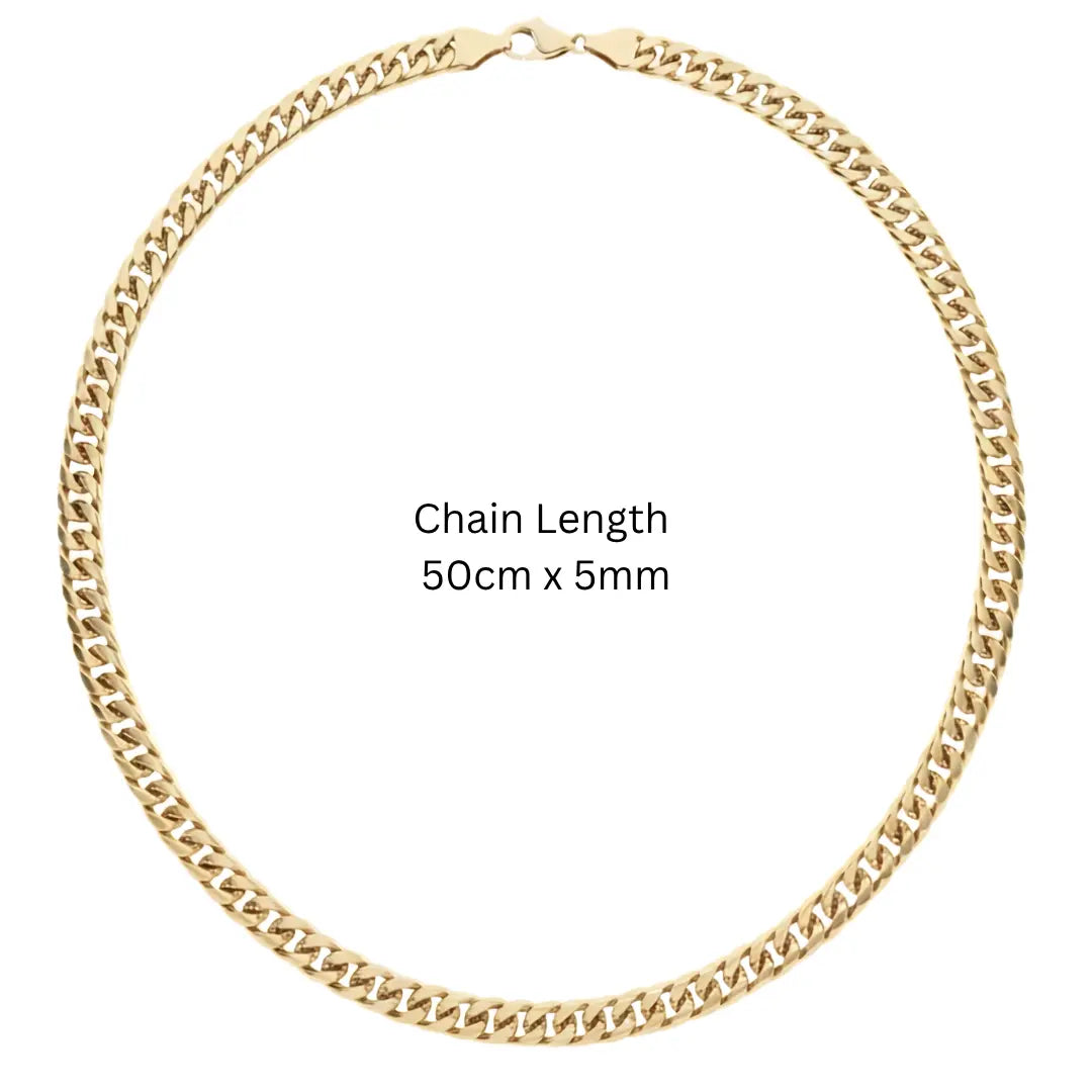 18K Gold Filled 50cm x 5mm Curb Chain Necklace | Tarnish-Proof Waterproof Jewelry
