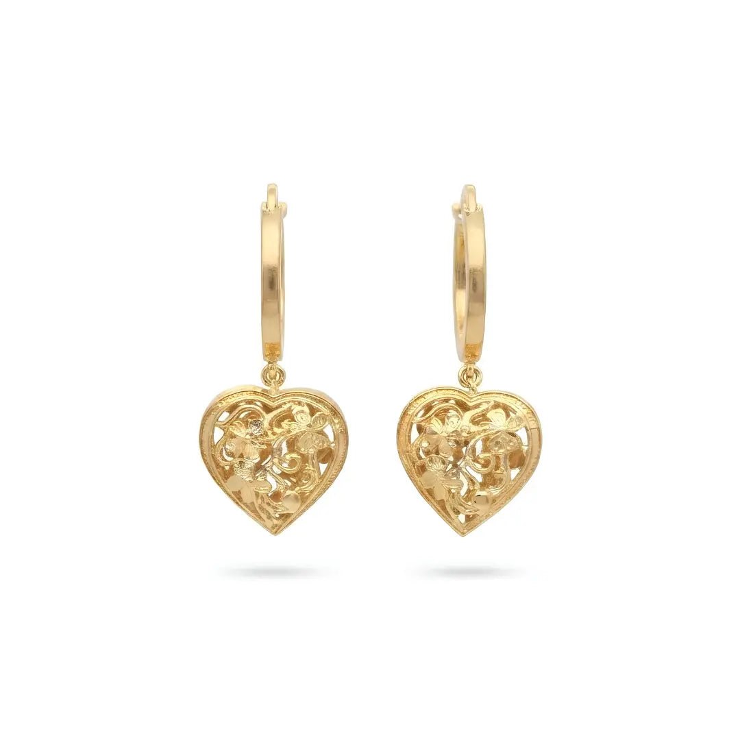 18K Gold Filled Hawaiian Puffed Heart Hoop Earrings (25mm) – Tarnish-Proof Dainty Statement Drops for Women