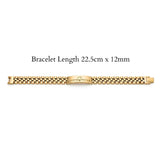 18K Gold Stainless Steel Watch-Link Bracelet with 3 Diamond Accents & Signature Emblem – 12mm Wide Tarnish-Proof Band for Men (22cm)