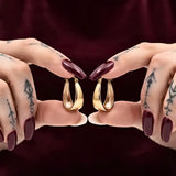 18K Gold Filled Teardrop Hoop Earrings – 20mm x 6mm Chunky Tapered Dome Hoops with Secure Latch Closure for Women