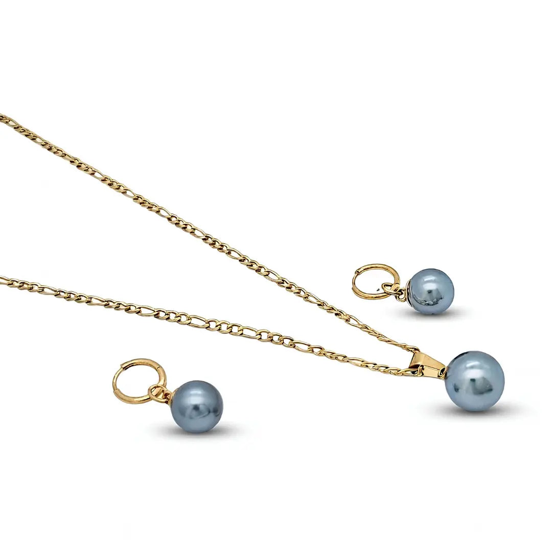 18K Gold Filled Figaro Chain Necklace & Drop Earrings Set – Freshwater Baroque Pearl Jewelry Suite, 60cm + 5cm Extension