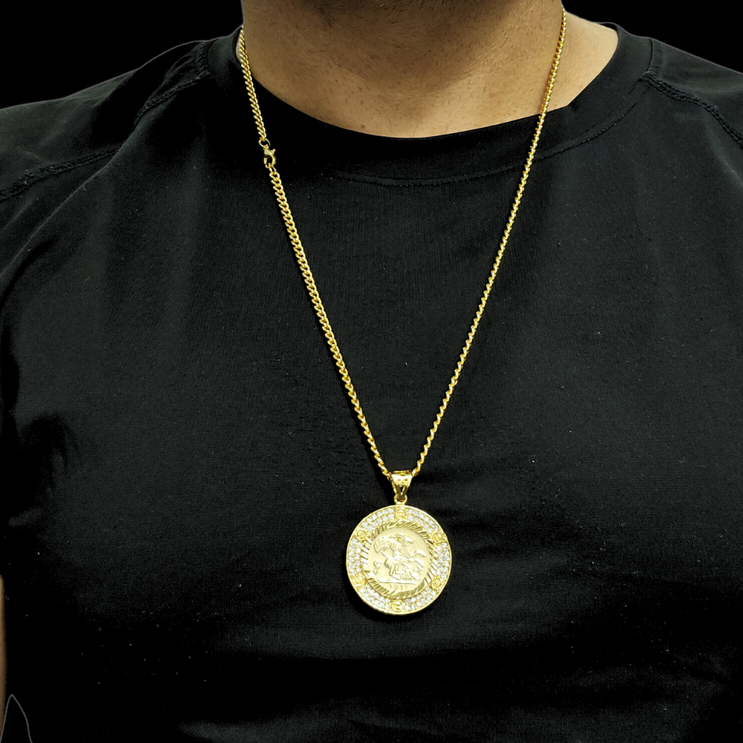 18K Gold Filled Sovereign Pendant Embedded With CZ