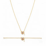 18K Gold Filled Belcher Chain Heart Necklace & Adjustable Bracelet Set – Tarnish-Proof Floral Crystal Jewelry