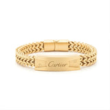 18K Gold Plated Franco Wheat Chain ID Bracelet for Men – Engraved Signature Plate Bracelet