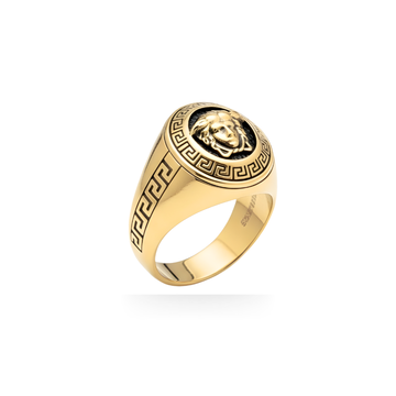 18K Gold Filled Medusa Mythic Head Signet Ring – Greek Key Statement Ring for Men & Women