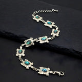 Silver Tortoise Paua Abalone Shell Station Link Bracelet – Coastal Sea Turtle Charm Bracelet